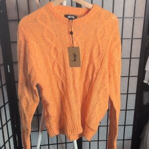 STUSSY Vibrant Orange Cable Knit Sweater